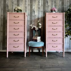🌺 Newly Refinished Two Henry Link Bali Hai Faux Bamboo Tall Dresser/ Details Below/ I Can Deliver 