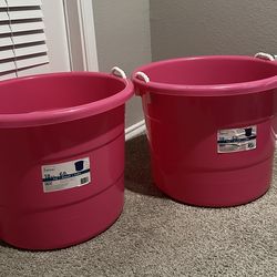 HOMZ 2-Pack Utility Tub, Large Plastic Storage Bucket with Rope Handles, 18 Gallon, Pink