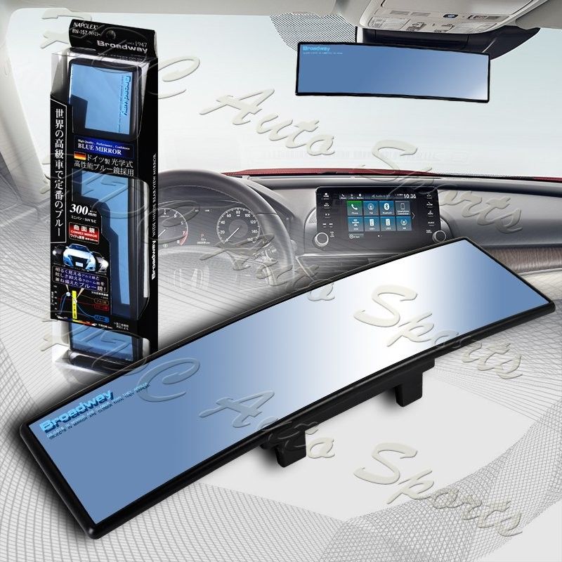 Universal Broadway 300MM Wide Convex Interior Clip On Rear View Blue Tint Mirror -(3-MC-BW157-BL