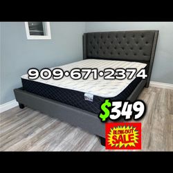 Queen Grey Tufted Bed With Ortho Mattress Included!!