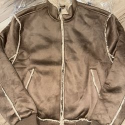 Cotton On Faux Shearling Bomber Jacket Size Mens Large Brown BRAND NEW $150 Retail