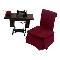 Vintage Dollhouse Furniture Treadle SINGER Sewing Machine Table and Chair