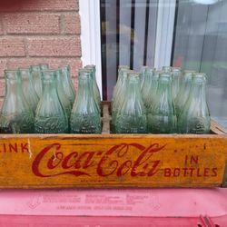 Antique Coca Cola Glass Bottles And Wooden Case