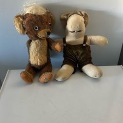 Stuffed Antique Bear And Rabbit 
