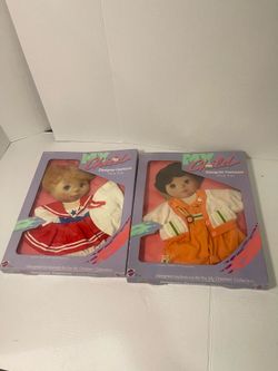 Lot 2 Vintage Mattel My Child Doll Outfit Red Sailing Dress Original 1985 HTF