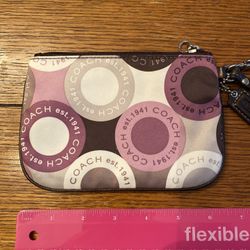 Coach Gray Cream Scarf Print Signature Sateen Wristlet Pouch Wallet Purse