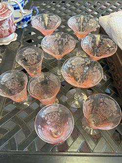 Crystal- pink depression glass.  Chino, ca