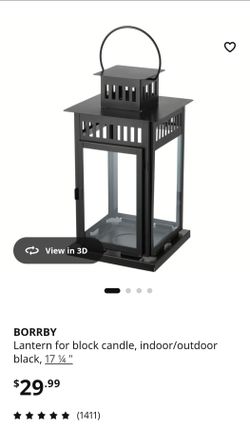 BORRBY
Lantern for block candle, indoor/outdoor black, 17 ¼ "