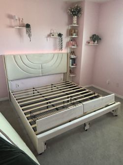 King Bed Frame w/ Storage Drawers + Side Table