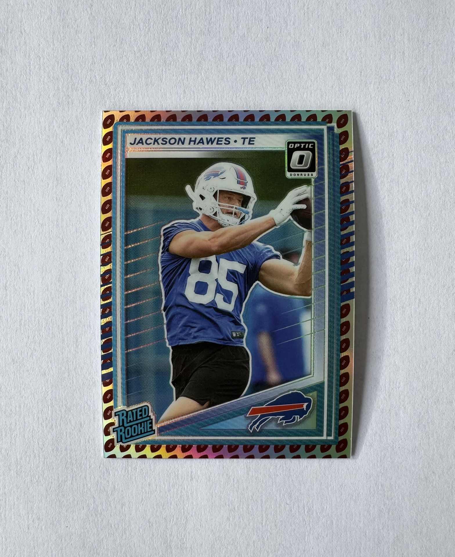 2025 Donruss Jackson Hawes Optic Preview Football Emoji Rated Rookie Bills #357