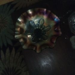Antique Amethyst Dugan Carnival Glass Footed Petals Bowl 9.25" T  3.5" W