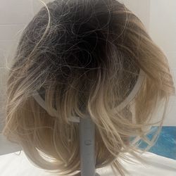 Large Base Synthetic Hair Wig With Bangs Blonde with Dark Root