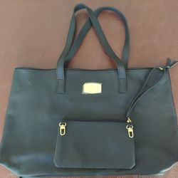 NEW Joy Mangano JET BLACK Smart Zipper Tote Bag With RFID Protected Clutch Wallet 