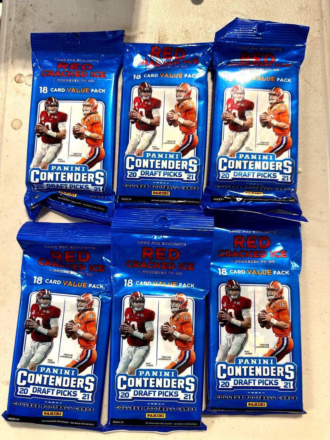 6 Sealed 2021 Panini Contenders Draft Picks Football Value Packs – Red Cracked Ice – Augusta, GA