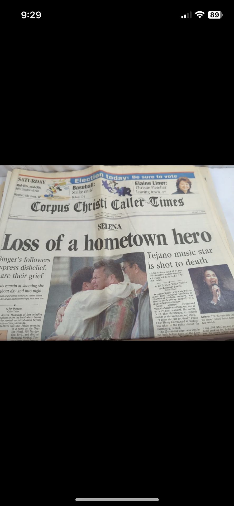 Selena Quintanilla Newspaper