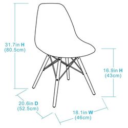 Plastic Armless Chair with Wooden Legs, 4-Pack