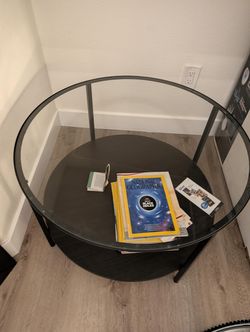 Ikea round center table "vittsjoe-coffee-table-black-brown-glass"