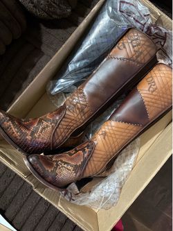 TALL ENGRAVED BROWN EXOTIC BOOT
