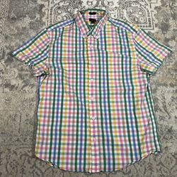 J Crew Flex Washed Slim Button Up Shirt Men's Size XL Casual Short Sleeve Plaid