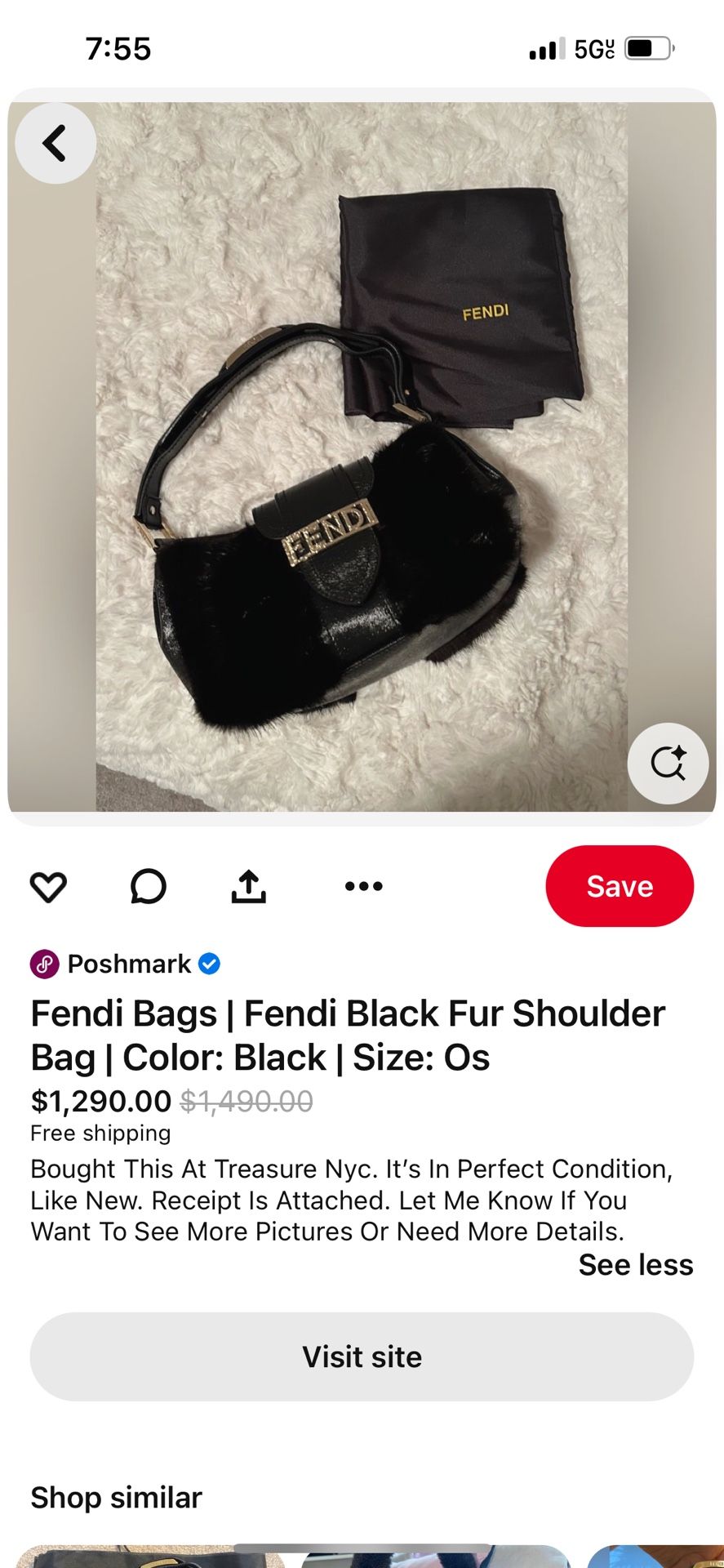 Real Fendi Black Fur Shoulder Bag
