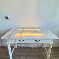 High-End Solid Wood Desk with Custom Cristallo Quartzite Top & Under-Lighting