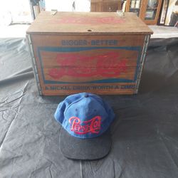 Pepsi-Cola Wood Box And Hat