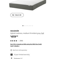 NEW, Sealed, IKEA Full Size, Medium Firm,  Bed Mattress 