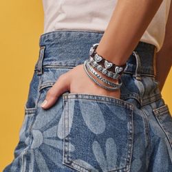 Brighton   black  roped  Silver tone heart  bandit bracelet