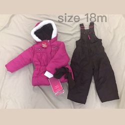  Baby winter jacket, snow pants bib, fleece mittens, size 18m, new with tags