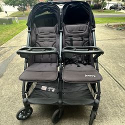 Joovy Kooper X2 Double Stroller, Lightweight Travel Stroller, Compact Fold with Tray,