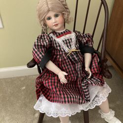 24” Ceramic Doll With Chair 