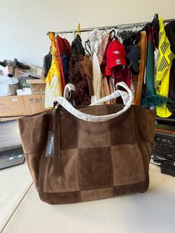 PrettyLittleThing Chocolate Faux Suede Patchwork Adjustable Strap Tote Bag