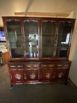 Chinese China Cabinet With Mother Of Pearl Inlay Rare