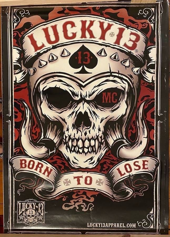 Large Lucky 13 Born to Lose Skull Poster