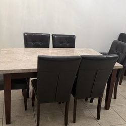 MUST SELL TODAY – MARBLE DINING TABLE + 8 LEATHER CHAIRS