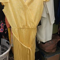 Elegant Yellow Flowy White  Poka Dots