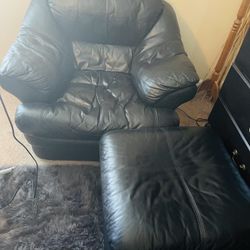 Black Leather Chair and Ottoman 