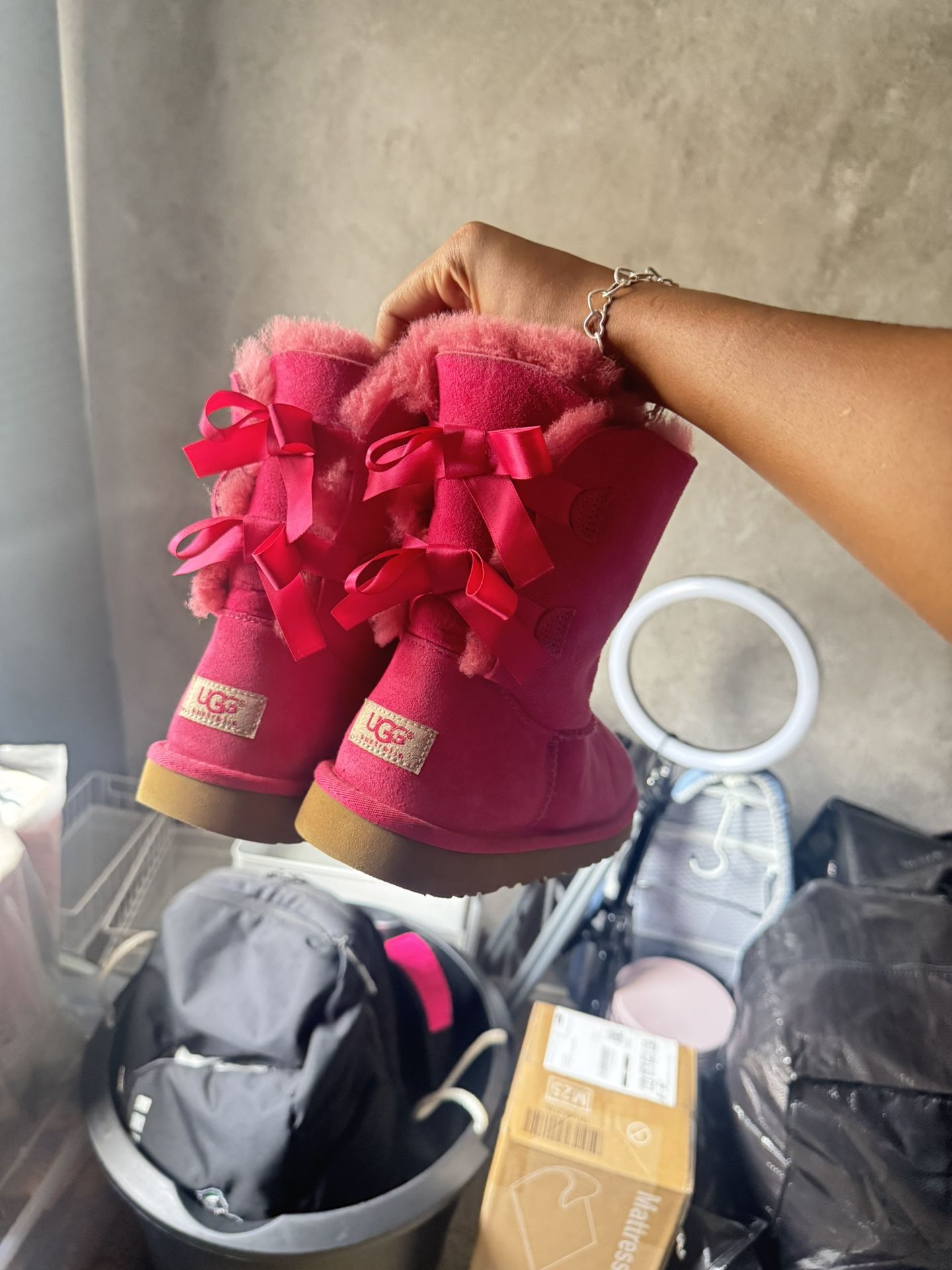 Pink ugg bow boots size 6