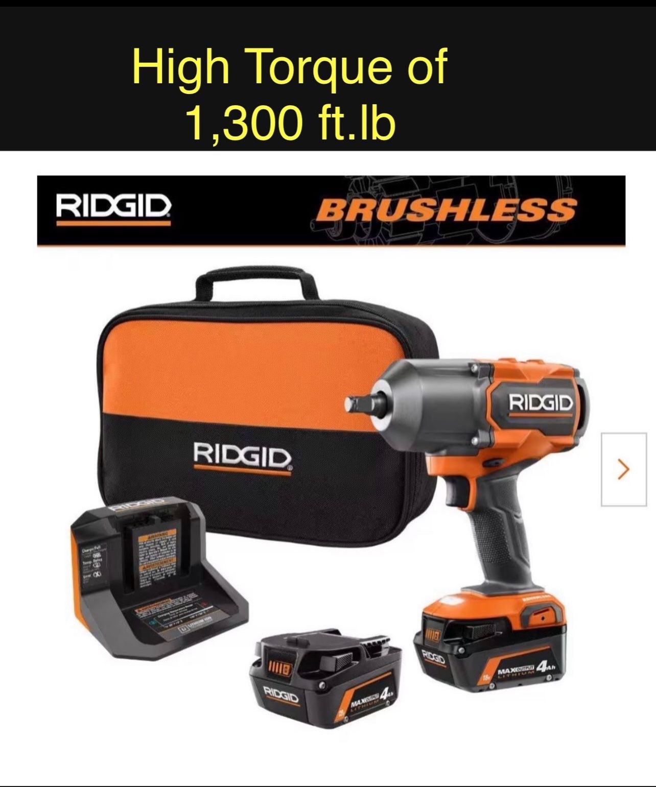 RIDGID 1/2 in Impact Wrench Kit 18V Brushless Brand New