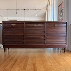 9 Drawer Walnut Credenza/Dresser By American of Martinsville - A Customized & Refinished MCM Piece