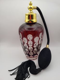 Hand Blown Cut Glass Perfume Bottle With Atomizer