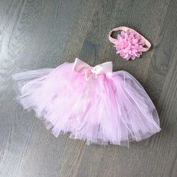 Baby Girls Tutu Skirt and Headband Set - Pink, Newborn