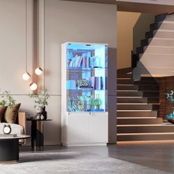 ( missing one side of glass) 70''H Display Cabinet With Motion Sensor Lights