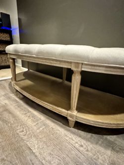 Tufted Fabric Bench - Beige And Light Oak (57”l x 18w x 18h) great condition