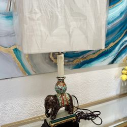 Vintage Elephant Lamp, Porcelain on Wood Base
