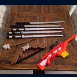 Swords, The Walking Dead Riffle & Minecraft Bow And Arrow

•