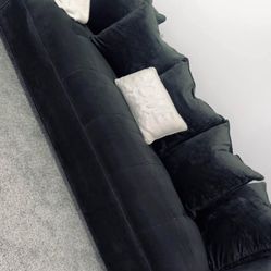 Glam Black Velvet Couch – Deep, Luxe, & Comfy