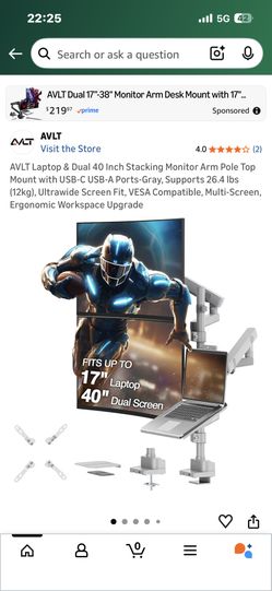 AVLT Laptop & Dual 40 Inch Stacking Monitor Arm Pole Top