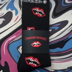 Black Chrome Hearts Socks With Red Lips