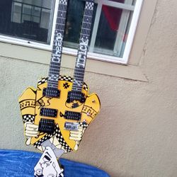Cheap Trick Rick Nielson Uncle Dick Double Neck Yellow Electric Guitar

